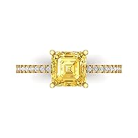 Clara Pucci 1.63ct Asscher Cut Solitaire with Accent Natural Orange Citrine designer Modern Statement Ring Real Solid 14k Yellow Gold