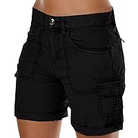 Shorts for Women Casual Summer Beach Solid Color Cargo Shorts Casual Elastic Waist Comfy Vacation Beach Shorts with Pockets