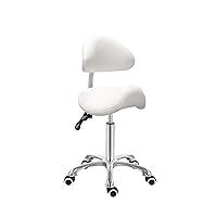Antlu Saddle Stool Chair with Back Ergonomic Rolling Esthetician Seat for Salon Tattoo Shop Spa Dentist Clinic (Adjustable Backrest, White)
