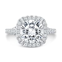 Kiara Gems 3 CT Cushion Diamond Moissanite Engagement Ring Wedding Ring Eternity Band Vintage Solitaire Halo Hidden Prong Silver Jewelry Anniversary Promise Ring