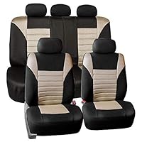FH Group Automotive Car Seat Covers Full Set Premium 3D Air Mesh Beige and Black Seat Covers, Airbag Compatible and Split Bench Cover Universal Fit Interior Accessories for Cars Trucks and SUVs
