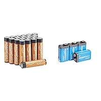 AmazonBasics Battery Combo Pack | AAA 20-Pack, 9V Lithium 4-Pack (May Ship Separately)