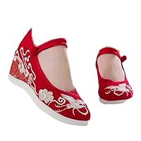 Women Ethnic Wedges Shoes Ladies Casual Sandals Pumps Woman Embroider Summer Espadrilles Retro Shoe Red 4.5