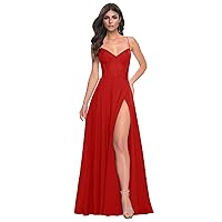 Tsbridal Women's Red Chiffon Prom Dress 2024 Deep V Neck Floor Length Ruched Evening Party Gown US 2