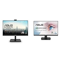 ASUS 27” 1080P Video Conference Monitor (BE279QSK) - Full HD, IPS, Built-in Adjustable 2MP Webcam & VA27EHE 27” Eye Care Monitor Full HD (1920 x 1080) IPS 75Hz Adaptive-Sync HDMI D-Sub Frameless