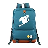 Fairy Tail Anime Laptop Backpack Book Bag Work Bag Leather Splicing Rucksack with Pinback Buttons Blue