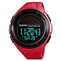 OUTDRIVE Unisex Large Dial Multifunction Outdoor Military Digital Sport Solar Watch LED Electronic Alarm Stopwatch 50M Waterproof Watches for Men and Women Plastic Case with Rubber Band