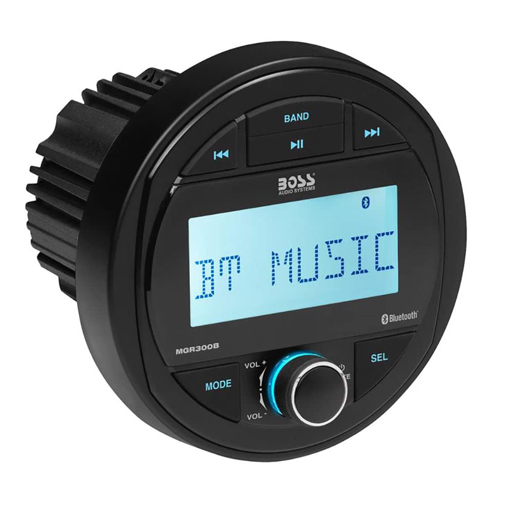 BOSS Audio Systems MGR300B Marine Boat Stereo Sound System Head Unit - No CD Player, Bluetooth Audio, IPX5 Rated, USB, MP3, AM/FM Radio Receiver