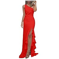 Women's Dress for Wedding Guest Prom Dress Summer Maxi Bodycon Strapless Tube Solid Long Club Slit Dress, S-2XL