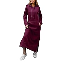 Women's Loose Hooded Long Dress Padded Sweatshirt Casual Fashion Dress Large Pocket Dress Long Sleeve Dress Petite