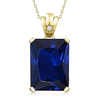 Gem Stone King 18K Yellow Gold Plated Silver Blue Created Sapphire and White Topaz Pendant Necklace For Women (17.53 Cttw with 18 Inch Chain)