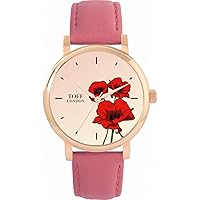 Red Poppy Flower Watch Ladies 38mm Case 3atm Water Resistant Custom Designed Quartz Movement Luxury Fashionable