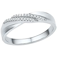 The Diamond Deal 10kt White Gold Womens Round Diamond Double Row Crossover Band Ring 1/10 Cttw
