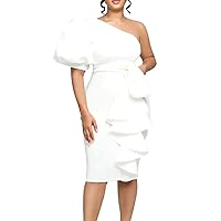 XJYIOEWT White Dress Women Sexy Elegant Vacation Long Sundresses, 2023 New Slanted Shoulder Puff Sleeve Hip Sexy Dress