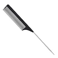 Professional Stainless Steel Rat Tail Combs for Parting Hair, Pintail Comb Hair Parting Comb with Metal Pick on the End, Black Heat Resistant Carbon Fiber Teasing Fine Tooth Comb for All Hair Types