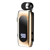 Digital Display Battery lavalier Bluetooth Headset Wireless Headset Battery Display Fast Charger Hands Free Noise Reduction Retractable Bluetooth Headset v5.2 with Microphone【Gold】
