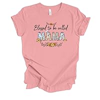 Womens Blessed to Be Floral Whimsical Mother's Day Ladies Pink Short Sleeve T-Shirt