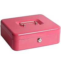 Jssmst Cash Box with Money Tray and Lock - Pink Cash Box with Key Lock Safe Money Box with Cash Tray, Money Saving Box Lock Box for Money, 9.84'' x 7.87'' x 2.6'', SM-CB00125PK