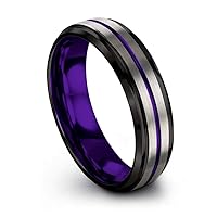 P. Manoukian Tungsten Carbide Wedding Band Ring 6mm for Men Women with Green Red Fuchsia Copper Teal Blue Purple Black Grey Center Line and Step Bevel Edge Black Grey Brushed Polished