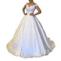 Melisa V-Neck Corset Bridal Ball Gowns Train Long Satin Lace up Beaded Wedding Dresses for Bride Plus Size