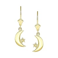 CRESCENT MOON AND STAR LEVERBACK EARRINGS IN YELLOW GOLD - Gold Purity:: 10K