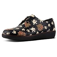 FitFlop Womens Derby Dark Floral Lace Up Shoes, Black, US 5