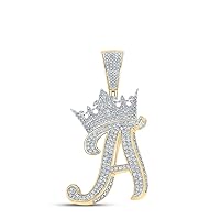 The Diamond Deal 10kt Two-tone Gold Mens Round Diamond Crown A Letter Charm Pendant 1-1/2 Cttw