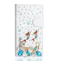 Crystal Wallet Phone Case Compatible with Samsung Galaxy S23 - Mermaid - Blue - 3D Handmade Sparkly Glitter Bling Leather Cover with Screen Protector & Beaded Phone Lanyard