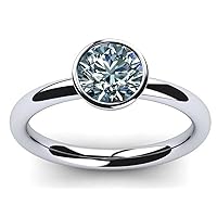 1.02 Ct VVS1 Round Cut Blue White Moissanite Diamond Solitaire Engagement/Wedding Silver Plated Ring for Women/Men