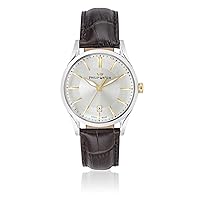 SUNRAY 39MM 3H WHITE/S DIAL BROWN STRAP