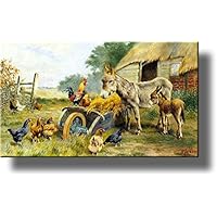 Donkey Mule Chicken Farm Kitchen Picture on Stretched Canvas, Wall Art Décor, Ready to Hang!
