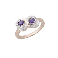 0.08 Cts Round Cut Amethyst & Sim Diamond Double Heart Ring in 14K White Gold PL