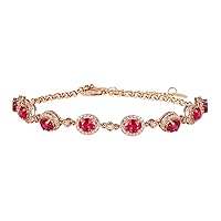 KnSam Rose Gold 18 Carat 750 Women's Bracelet with Pendant, Red Ruby Bracelets 3ct Classic Rose Gold Au750 Bracelets with Pendant with Diamond Real Gold Jewellery, Length 17 - 20 cm, 18ct Rose Gold,