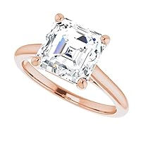 14K Solid Rose Gold Handmade Engagement Ring 3 CT Asscher Cut Moissanite Diamond Solitaire Wedding/Bridal Ring for Woman/Her Best Rings