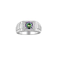 Rylos Men's Sterling Silver Gemstone Ring - Stunning 7MM Round Design, Birthstone Statement Piece for Men - Available in Sizes 8-13