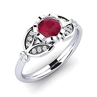 Ruby Round 6.00mm Flower Side Accents Ring | Sterling Silver 925 With Rhodium Plated | Beautiful Flower Accents Design Ring For Woman's And Girls