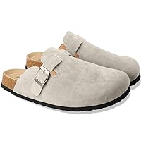 Clogs for Women Suede Soft Leather Clogs Classic Cork Clog Antislip Slippers Waterproof Mules House Sandals Buckle
