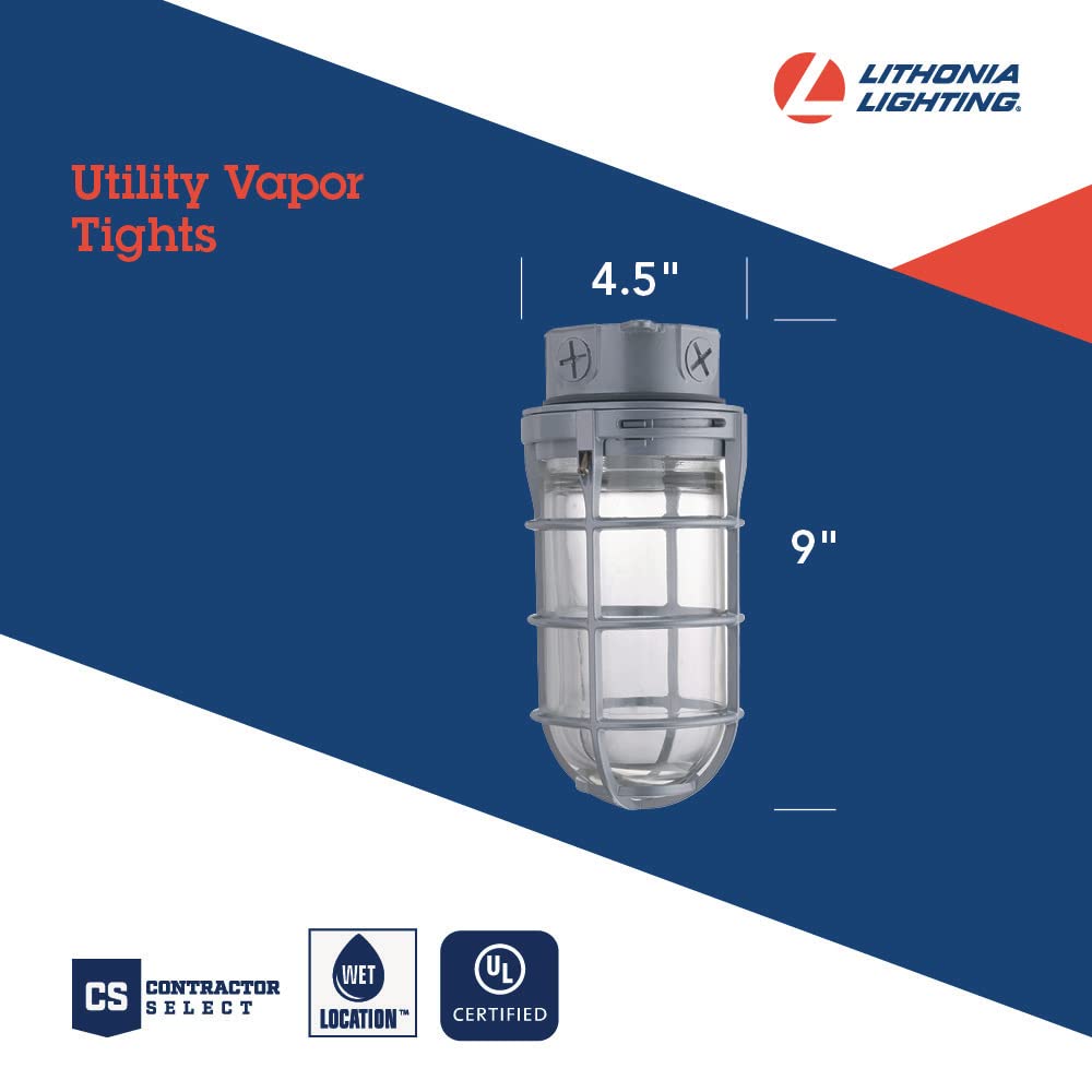 Lithonia Lighting VC150I M12 Incandescent Utility Vapor Tight, 150W 120V, Ceiling Mount Fixture, Grey