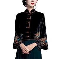 Cheongsam Women' Plus Size Coats Autumn Fabric Splicing Embroidery Chinese Style Qipao Shirts Jackets Woman