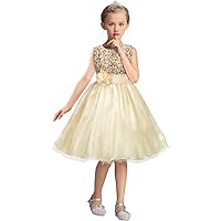 a line Crew Neck Flower Girl Dresses Sequin Ball Gown Princess Dress with Bowknot