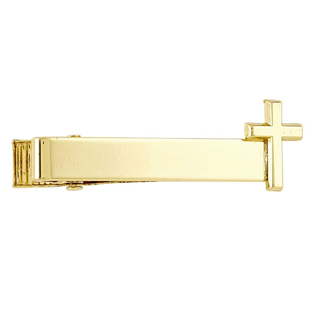 Gold Tone Holy First Communion Tie Bar Clip with Cross, 1 1/4 Inch