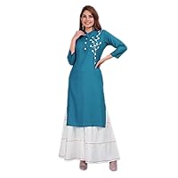 Women's Long Kurti with Sharara Dress Suit Tunic Party Wear Maxi Sky Blue Color Plus Size