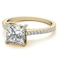 Petite Halo Vine Moissanite Diamond Ring Set, 1.00 Carat Princess Moissanite Engagement Ring Set, Wedding Ring Set, Bridal Ring, Promise/Annivrsary Rings for Wife