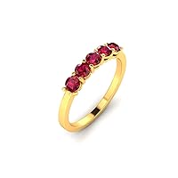 GEMHUB Bridal Wedding Ring Yellow Gold 14k 0.9 CARAT Round Cut Five Stone Red Ruby Grade AA Lab Created Sizable