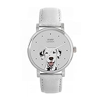 White and Black Dalmation Head Dog Watch Ladies 38mm Case 3atm Water Resistant Custom Designed Quartz Movement Luxury Fashionable