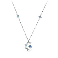925 Sterling Silver Star and Moon Pendant Necklace Forever Love Neck Chain for Women Valentine's Day Jewelry Gift
