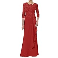 Mother of The Bride Dresses Long Evening Formal Gowns 3/4 Sleeve Floral Lace Applique Ruffles for Women