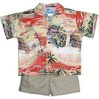 Vacation Aloha Hawaiian Shirt with Khaki Pants - Boys Set Hawaiian Shirts - Aloha Shirt - Hawaiian Clothing - 100% Rayon Orange 5T