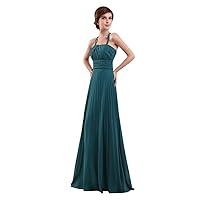 Crinkle Chiffon Pleated Teal Bridesmaid Dress with Front Cascade