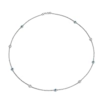 London Blue Topaz & Natural Diamond by Yard 9 Station Petite Necklace (SI2-I1,G-H) 0.30 ctw 14K White Gold
